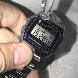 F91W-Reloj de negocios con correa de acero para hombre, relojes deportivos digitales LED Vintage, reloj de pulsera electrónico, regalo del Día de San Valentín para mujer