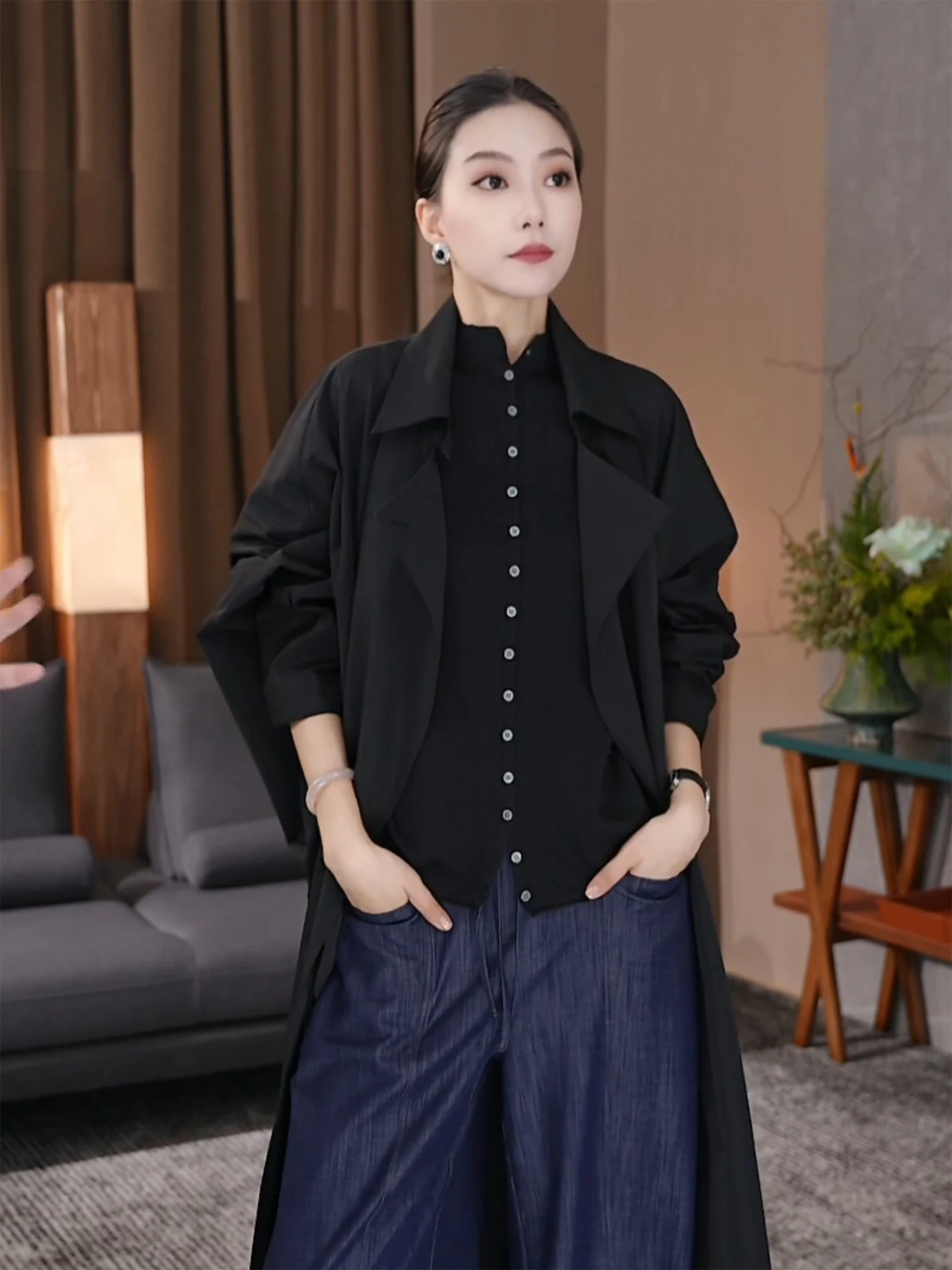 

Bla Oversized Stand Collar Windbreaker Women's Faion 2025 Autumn New Sle Slimming Long Coat Polyester Regenerated Fiber