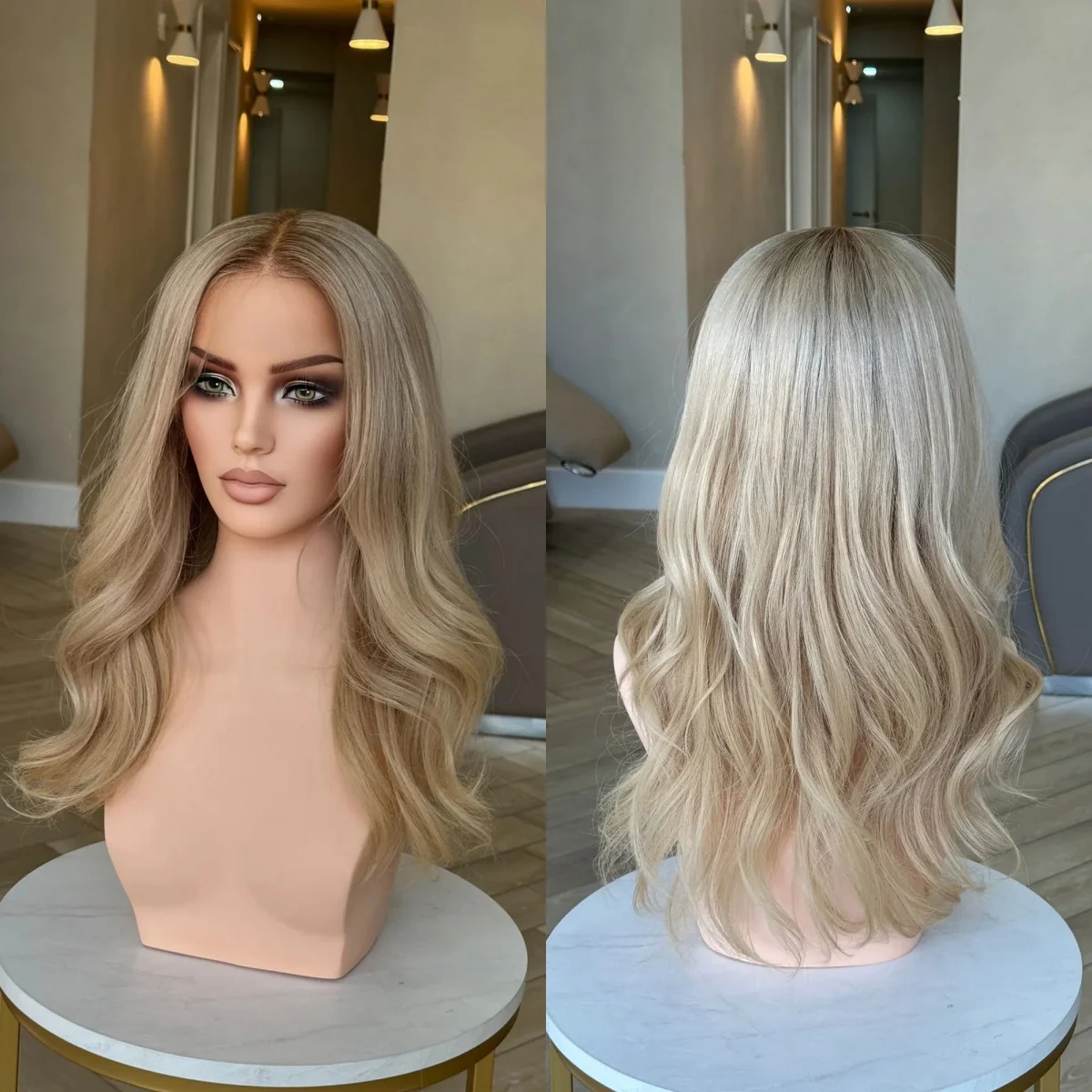Synthetic Lace Front Wig for Women 22” Body Wave Wig for Women Ash Blonde Shadow Roots  Natural Density Wig Easy Maintenance