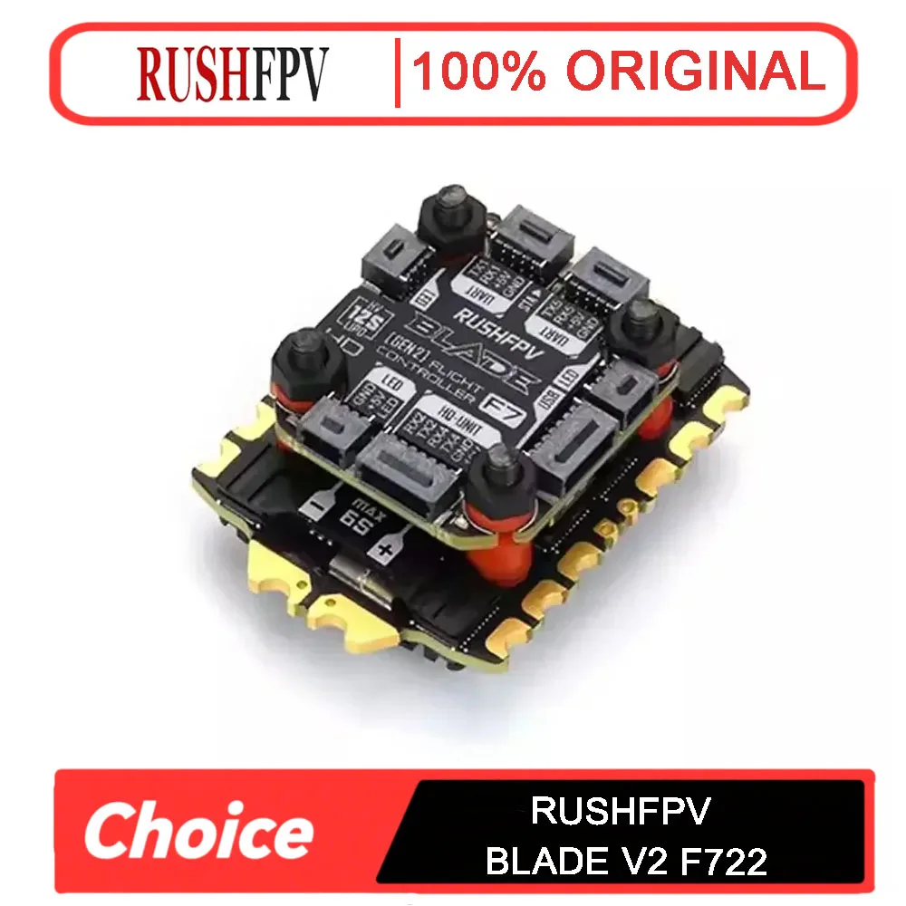 

Мини-контроллер полета RUSHFPV BLADE V2 F722 — аналоговый цифровой, с 50A/60A 3-6S BLHeli32 4in1 ESC для FPV дрона