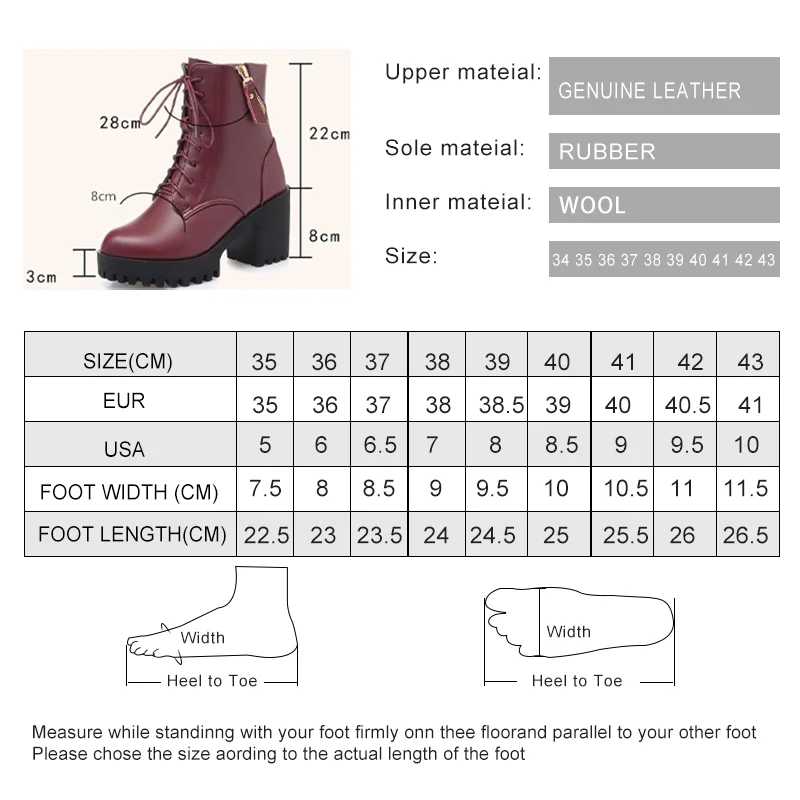 AIYUQI Women\'s Ankle Boots Patform 2024 New Genuine Leather Women Wool Boots Large Size High Heel Red Women Winter boots