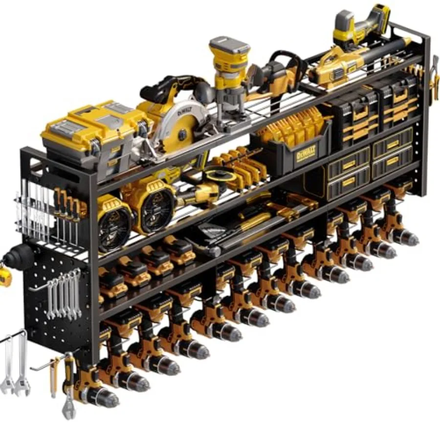

Большой настенный органайзер для электроинструментов 49''W, грузоподъемность 620 фунтов, стеллаж для гаражного хранения с 12 держателями для беспроводных дрелей, 4-уровневый, сверхпрочный, универсальный