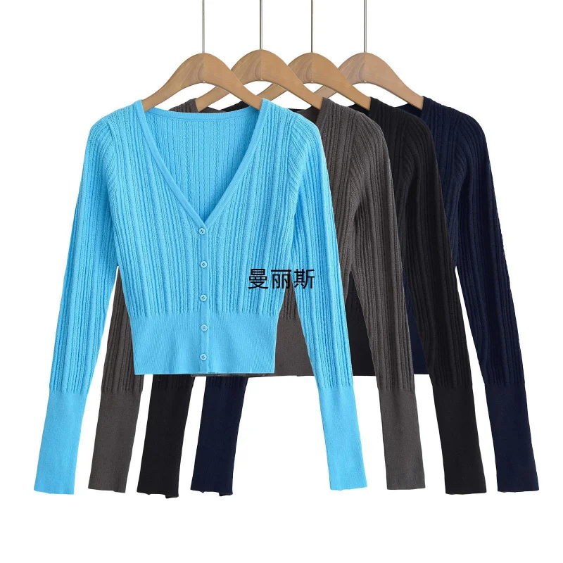 Koreanischen Stil Slim Fit Gestrickte Pullover für Frauen2025Herbst Neue Pure DesireVButtoned Kragen Innere Schicht Langarm Strickjacke Top