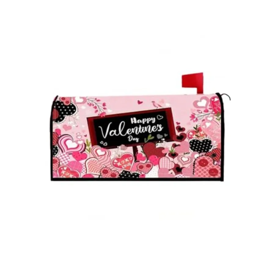 

Happy Valentine's Day Magnetic Mailbox Cover Standard Size 21x18 Inch, Pink Red Heart Mailbox Wrap, Romantic Waterproof Mailbox