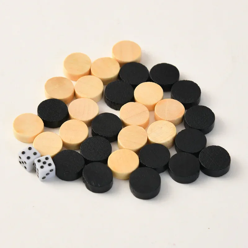 15 black chess pieces, 15 yellow chess pieces, 2 diceChess, Western Chess, Black and White Chess, Diameter 2.4cm, Thickness