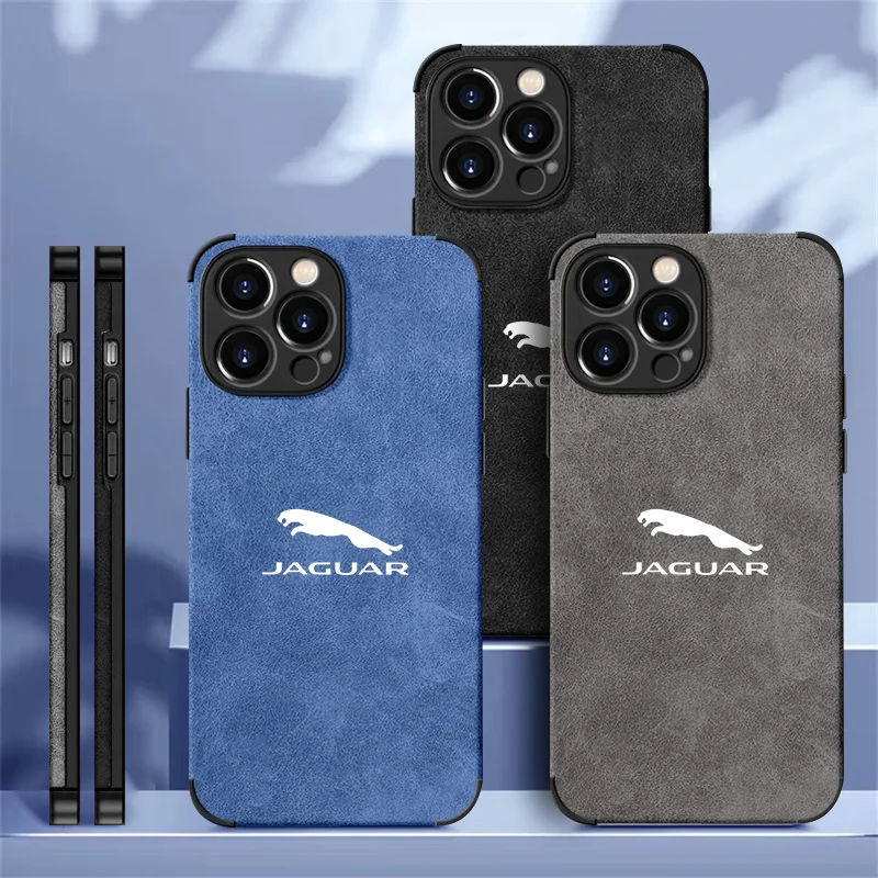 حافظة هاتف بشعار السيارة غطاء أسود ناعم لهاتف آيفون 16 برو 11 12 Mini 13 14 Pro 15 Pro Max 7 8 Plus XR XS MAX لملحقات جاكوار