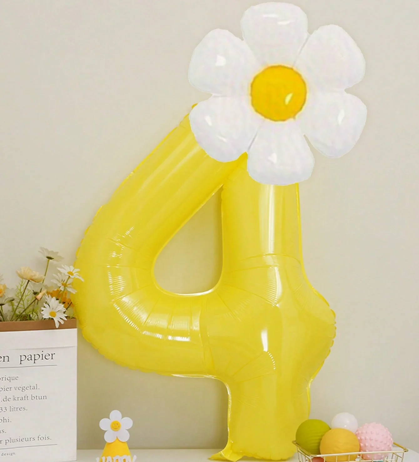 Weiße Gänseblümchen-Ballons Set Macaron Gelb/Rosa 40 Zoll Zahlenballon Geburtstagsfeier Jubiläumsdekoration Foto-Requisiten – Detail 5