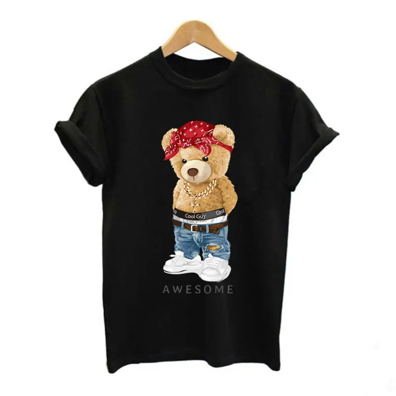 Hip Hop Bear Patch Stripes Iron on Transfers for Clothing Thermoadhesive Patches on Clothes Brand Thermal Stickers on T Shirt