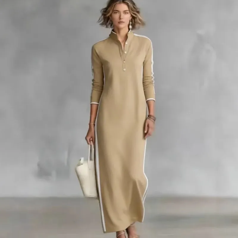 

Spring Fashion Solid Women's Long Dress Foreign Flip Collar Button Half Open Collar Design Dresses Ladies Loose Office Vestidos