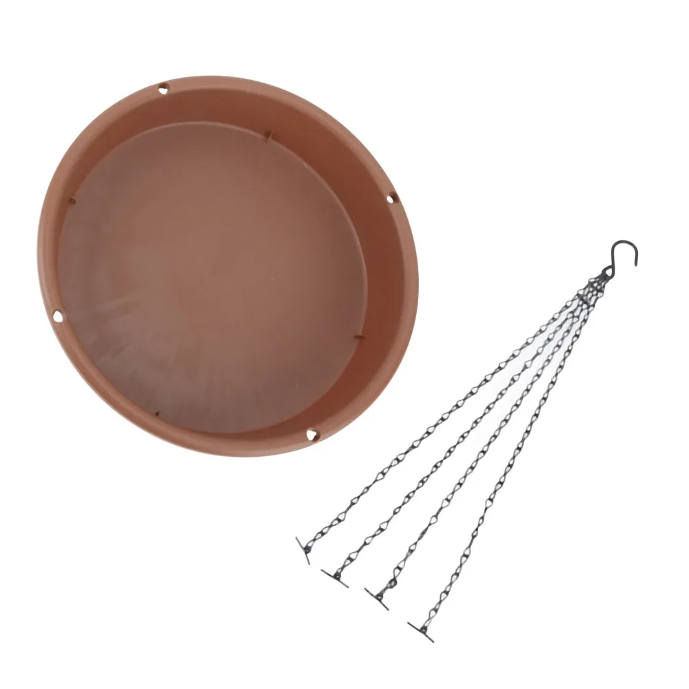 1 set of 2 Round Shape Hanging Bird Bath Plastic Iron Chain Hanging Bird Feeder Wide Shallow Bowl Rust Prevention Coating