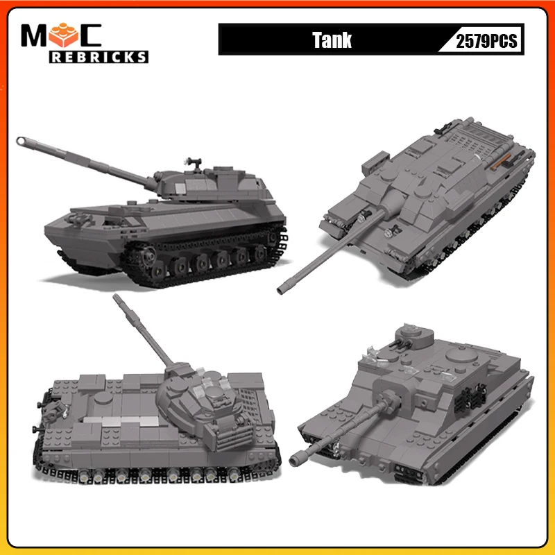

Military Series Building Blocks FV217 Badger SPG FV215b Heavy Gun 2S1 Gvozdika A39 Tortoise Assault Tank DIY Model Bricks Toy