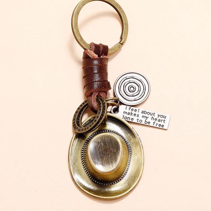 手作り織り込みレトロ合金カウボーイハットレザーキーホルダー - Women'S Jeep Accessories のレビューと価格