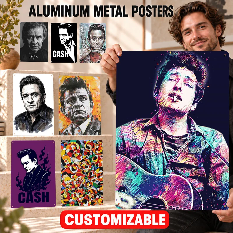 Johnny Cash Printed Posters Retro Americana Country Style Studio Wall Art Personalized Aluminum Metal Sign Acoustic Lover Gift