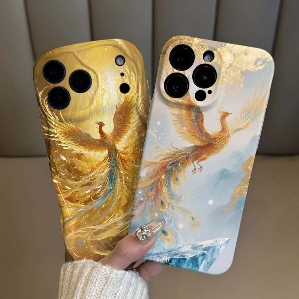 

Golden Phoenix Pattern Cover For iPhone 17 16 15 14 13 12 11 XR Plus Pro Max Feilin Phone Case Wave Oil Phone Case