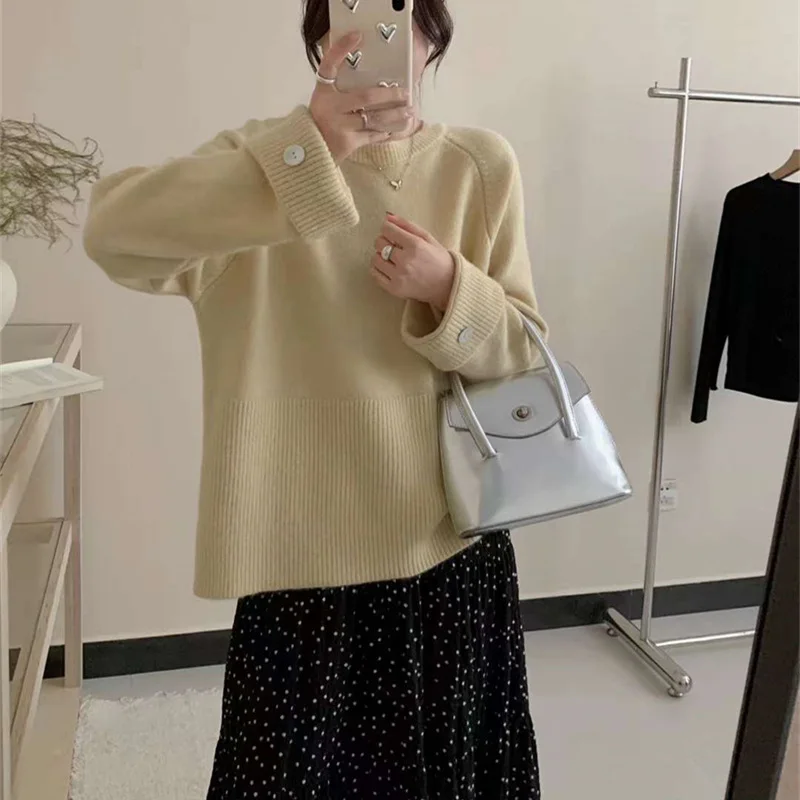 

2023 осенне-зимняя модная новая утолщенная кашемировая толстовка с круглым вырезом, теплый милый ветер, свободная кашемировая толстовка с капюшоном, универсальный свитер, джемпер