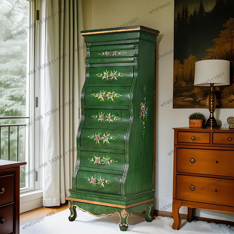 American retro seven-chest living room function hand-painted solid wood bedroom storage