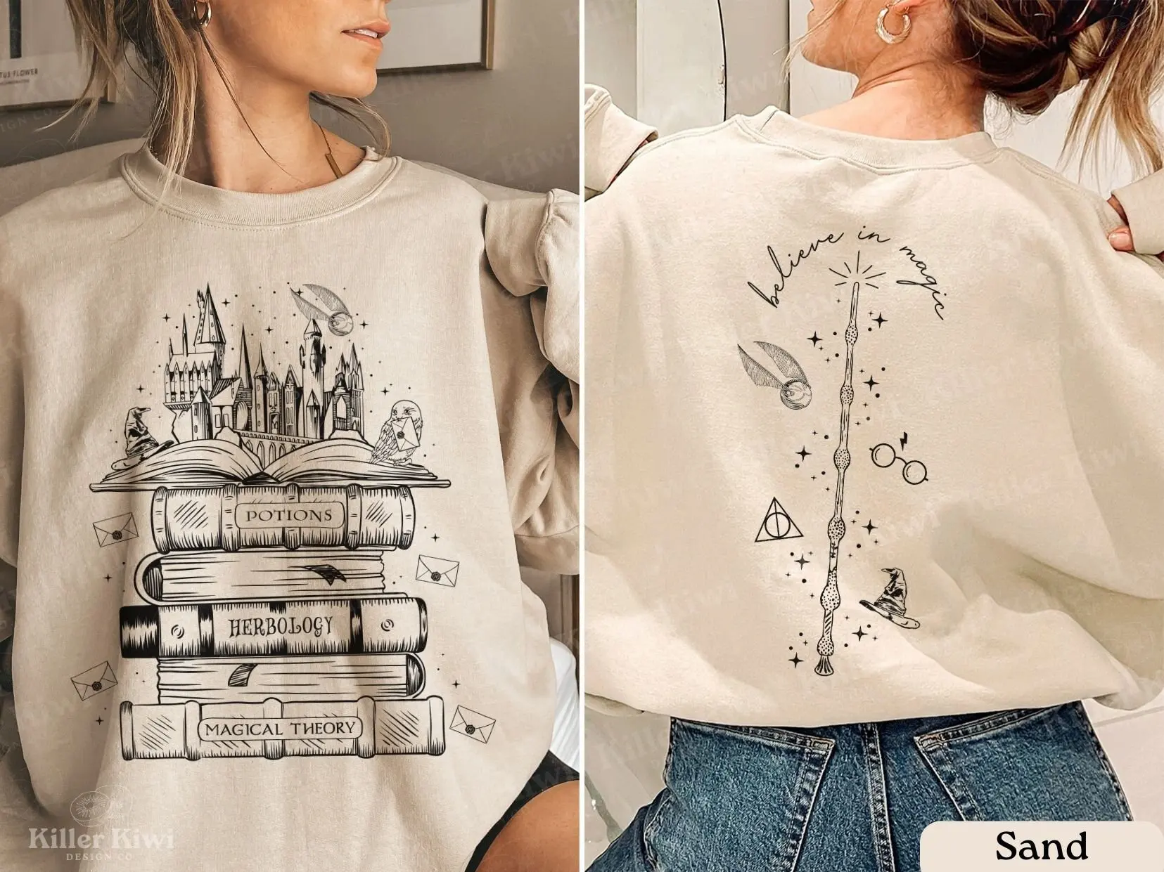 Vintage Magic Tome Castle Magic Stick Print Women Sweatshirt 2024 New Voguish Vintage Cotton Female Sweater Stylish Girl Tops