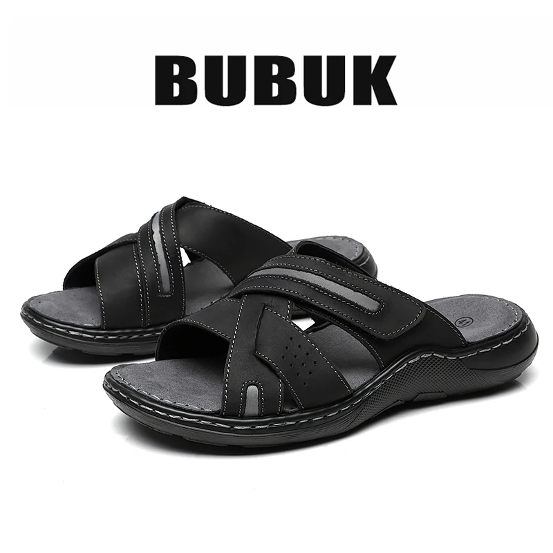 Bubuk Retro-Sandalen aus echtem Leder, aus hochwertigem Rindsleder und handgenäht, vielseitige Herren-Modepantoffeln für Business und Freizeit. – Detail 8