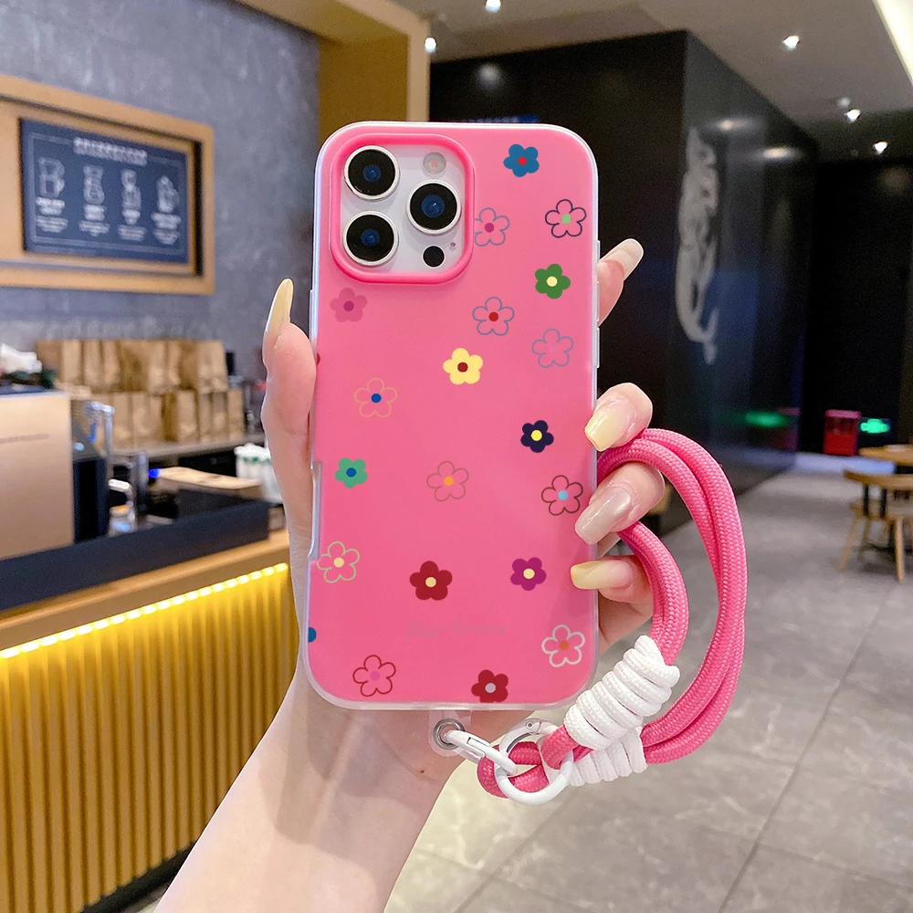 Handyhülle mit Handgelenkschlaufe für Redmi Note 14 Pro Plus 5G 14 13 Pro 12 11 10 14C 13C 15C 4G 5G Cottagecore Blumenmuster mit Lanyard-Abdeckung – Detail 3