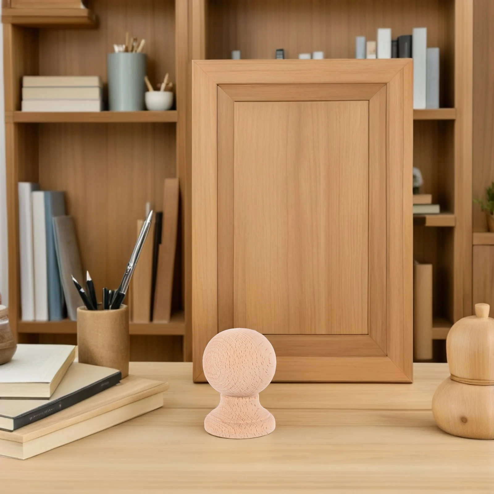 2Pcs Unfinished Hardwood Finials 10Cm Wooden Ball Topper for Furniture Staircase Baluster Fence Gate Post Craft