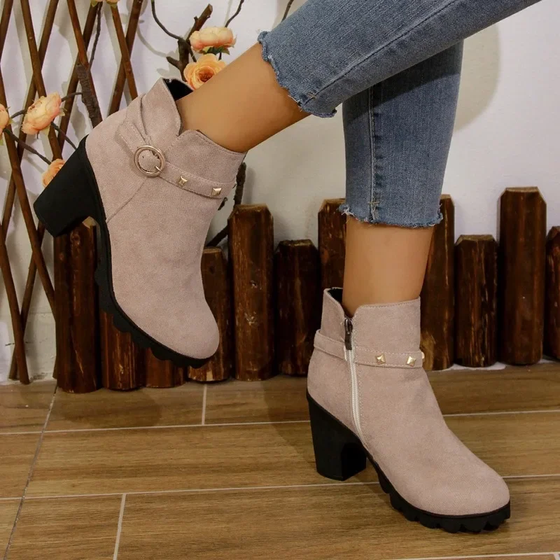 Shoes for Women 2024 Hot Sale Side Zipper Women's Boots Fashion Belt Buckle Modern Boots Women New Plus Size Solid Ankle Boots