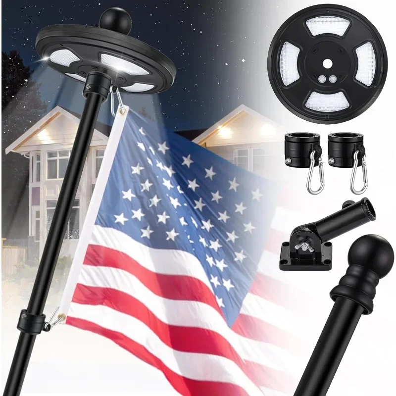 

Light for House 126 LED Light Solar Powered, Free Metal Flagpole 10 Hour Dusk to Dawn Flagpole Set