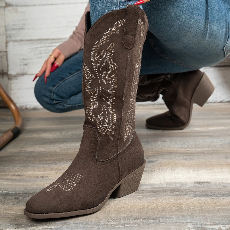 Women Boots Autumn Winter Comfortable Shoes High Chunky Heel Pointed Toe Women Shoes Sexy Fashionable Embroidered Long Boots image 5