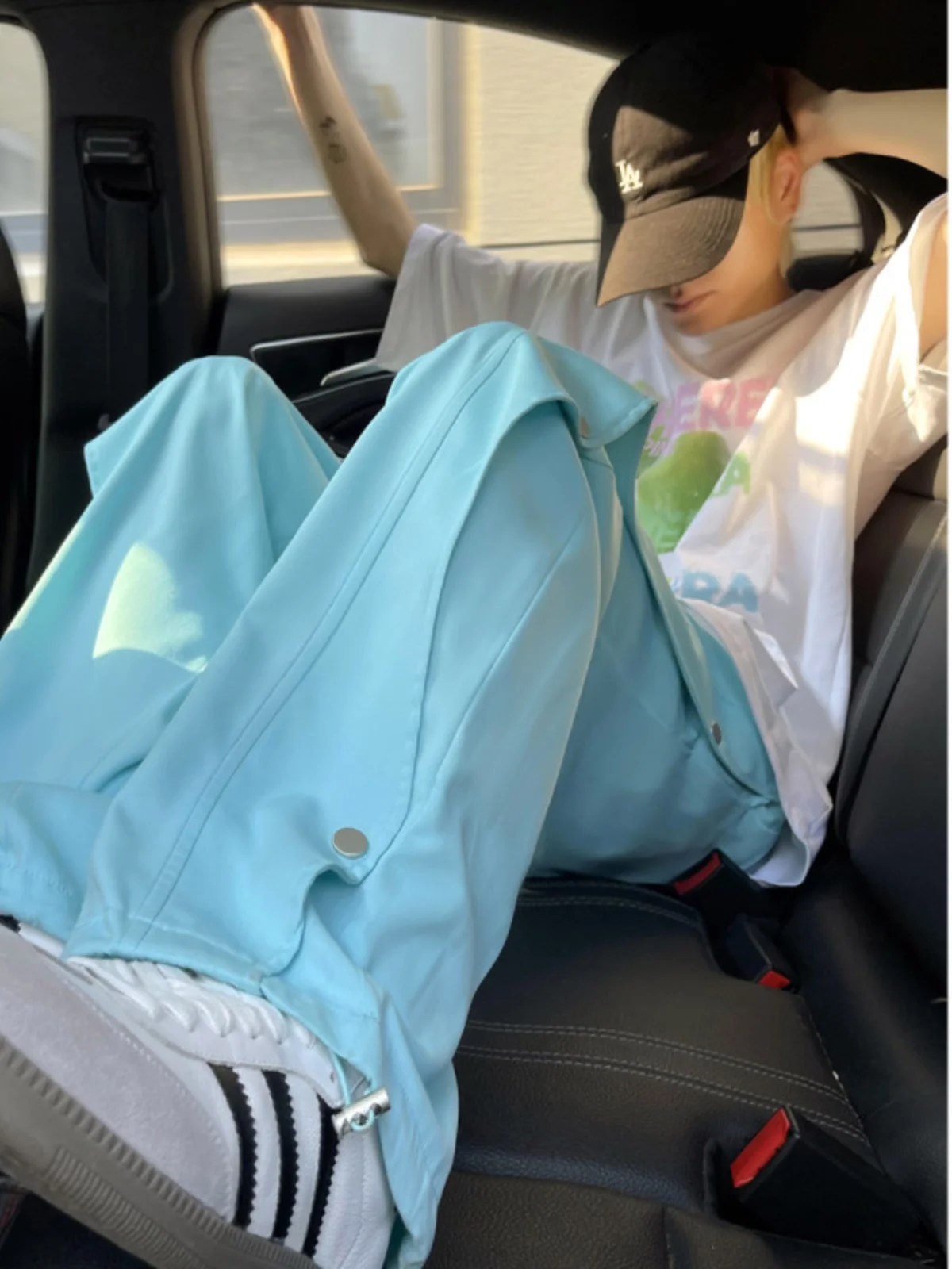 

Tian Blue Workwear Button Pants Men's Dopne Faion Jazz Dance Ice Silk Straight Leg Sports Trousers Casual Loose Fit