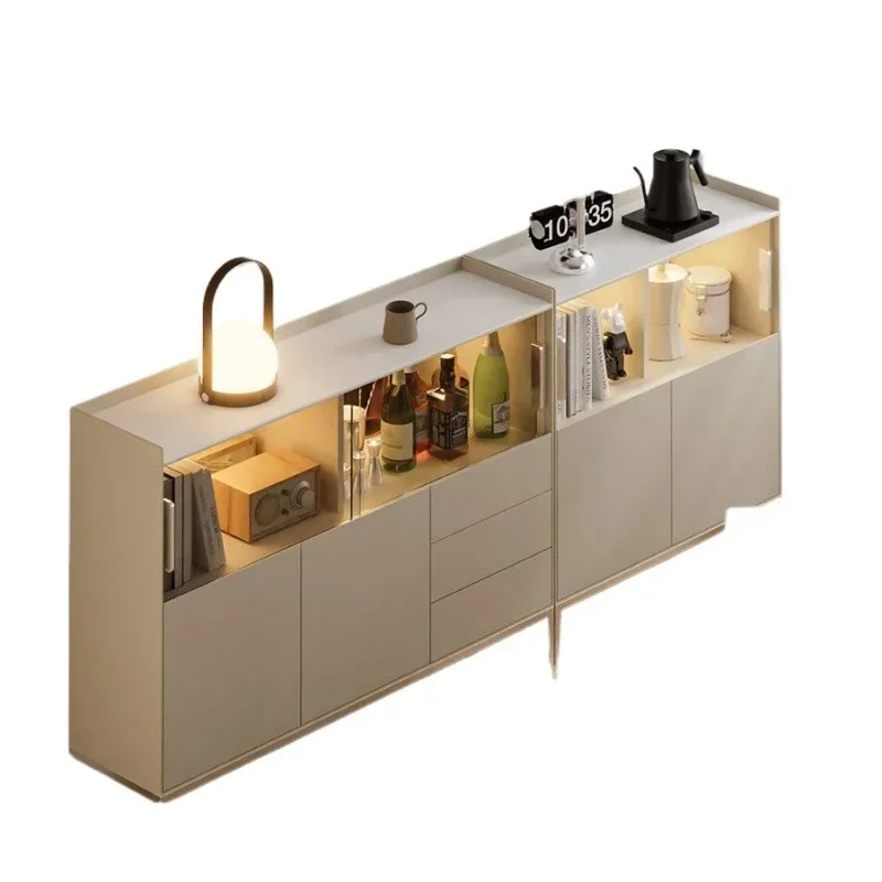 Modern simple and ultra-thin side cabinet integrated against the wall