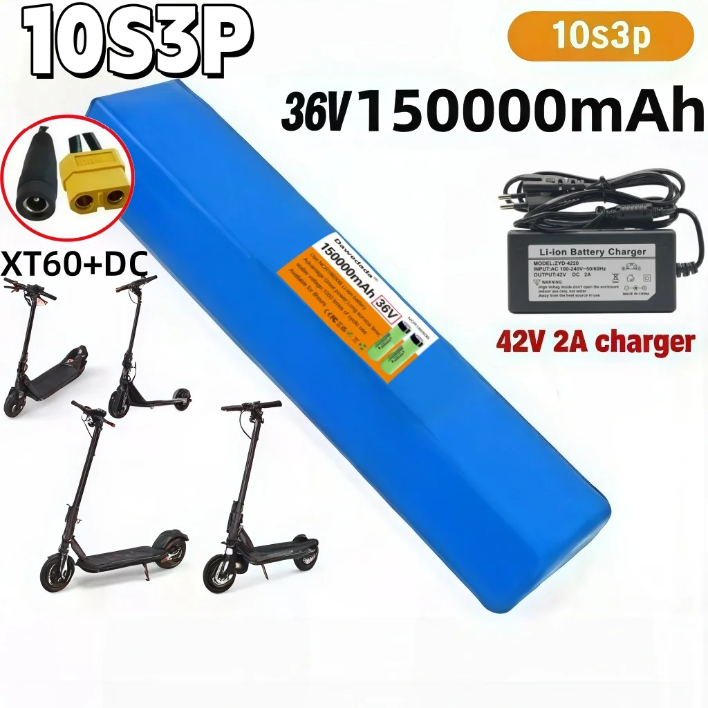 10S3P 36V 150000mAh Lithium Replacement Battery for Electric Bicycles, Stable Working State, Practical E-bike Accessory