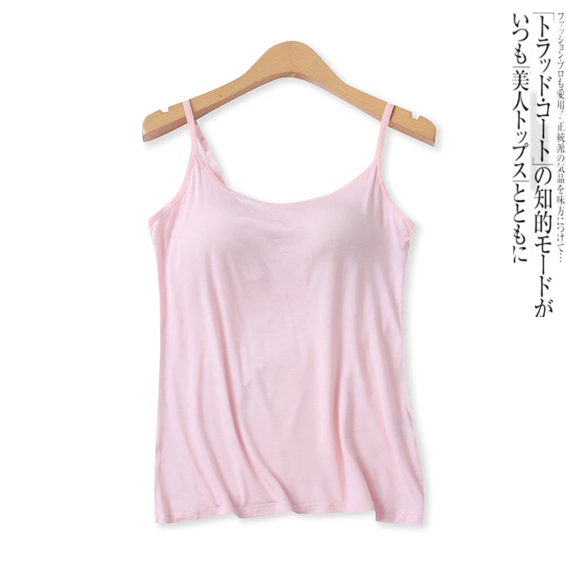 Summer New Candy Color Strap Vest Women's Fashion Slim Fit Integrated Pad Base Tank Top Short Style Pure Color Versatile