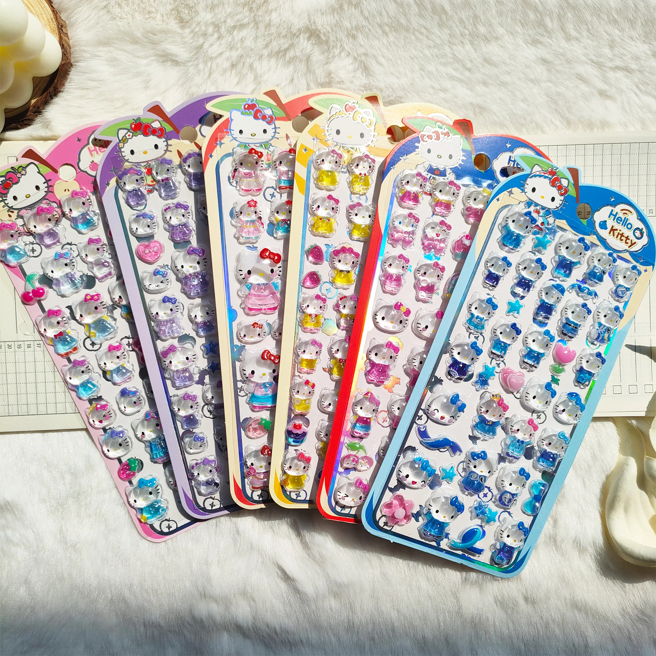 Autocollants 3D en cristal motif chaton pomme - 6 à 12 pièces, adorables autocollants pomme, parfaits pour coques de téléphone pour filles, décoration DIY, cadeau échange Kawaii
