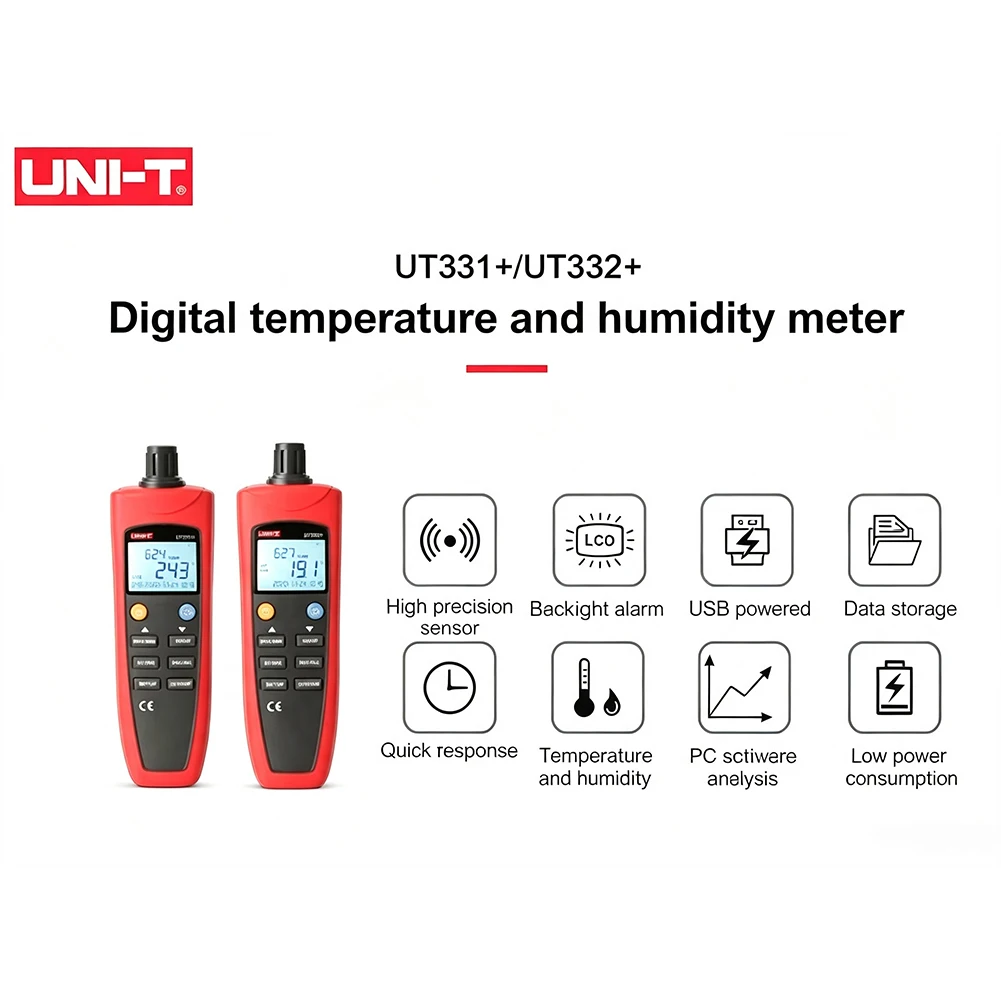 UNI-T Digital Thermometer Hygrometer UT331+ UT332+ Temperature Humidity Meter For Factories -20°C~70°C Multi-Parameter Displays