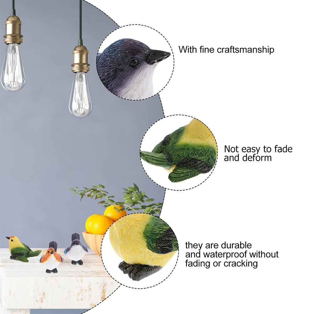 

6Pcs Resin Animal Ornaments Small Bird Decorations for Fairy Garden Plant Pots Micro Landscape Outdoor Indoor Scene Decoration