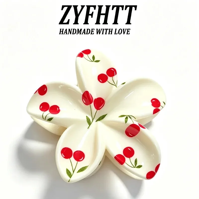 1/6 Stück ZYFHTT Kirschblüten-Karo-Druck Frangipani Haarklammern für Frauen Süße Niedliche Haifischklammer Modische Haarspange Haaraccessoire – Detail 10