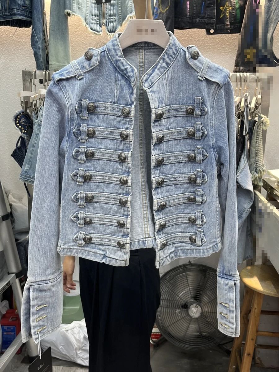 GALCAUR Solidna, łączona kurtka damska z guzikami, klapy, długi rękaw, luźny krój, eleganckie kurtki damskie, nowy jesienny styl, moda.