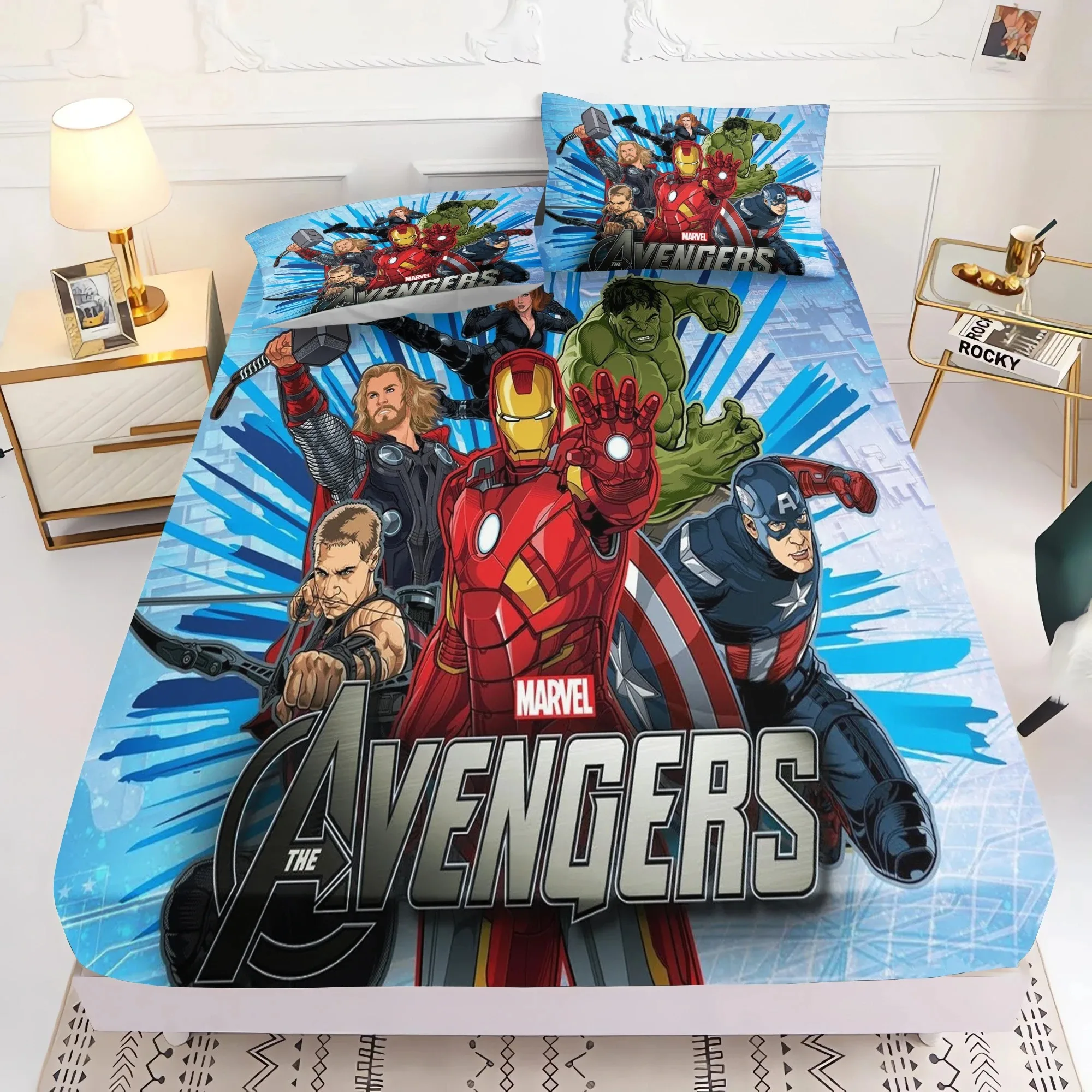 The Avengers Bedding Set,Marvel Hero Fitted Sheet 3pcs Printed With Pillowcase,Suitable For Boys Adults birthday gift