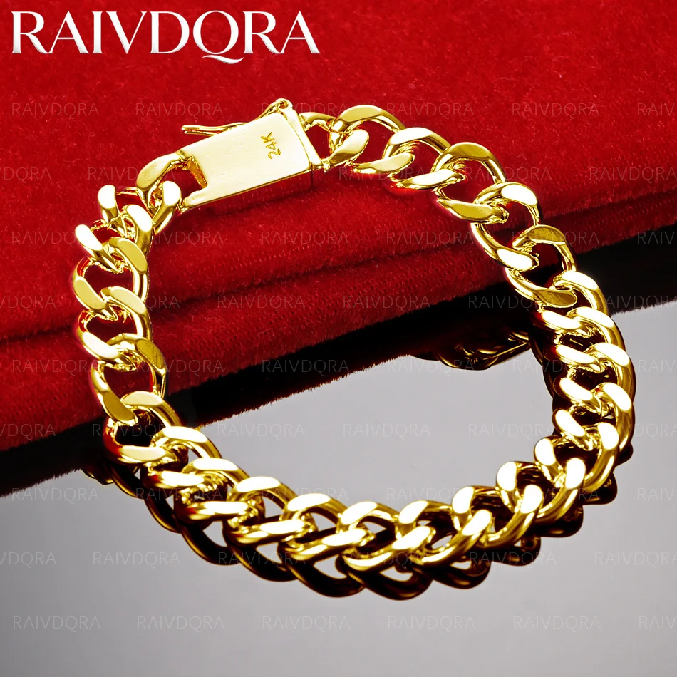 18K Gold Plated 10mm Side Chain Bracelets For Men Women Fashion Wedding Party Jewelry Accessories