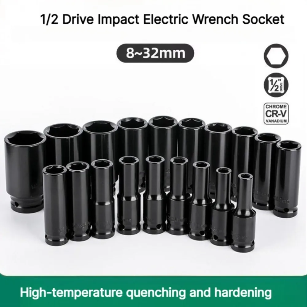 1/2 Drive Impact Long Electric Wrench Socket Head Pneumatic CR-V Extended Hexagonal Deep Socket 8-32MM
