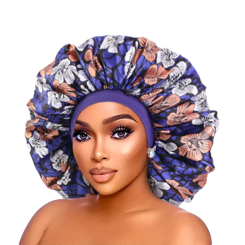 African Pattern Women Bonnet Satin Sleep Cap Elastic Band Women Head Wrap Extra Large Ladies Night Cap Turban Chemo Hat Supplies