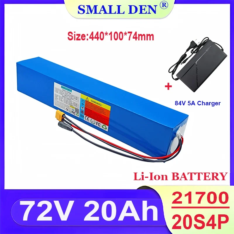 72V 20Ah 21700 20S4P Lithium Battery Pack 3000W High Power built-in BMS For 84V E-Two wheeler/Tricycle/Backup Power +5A Charger