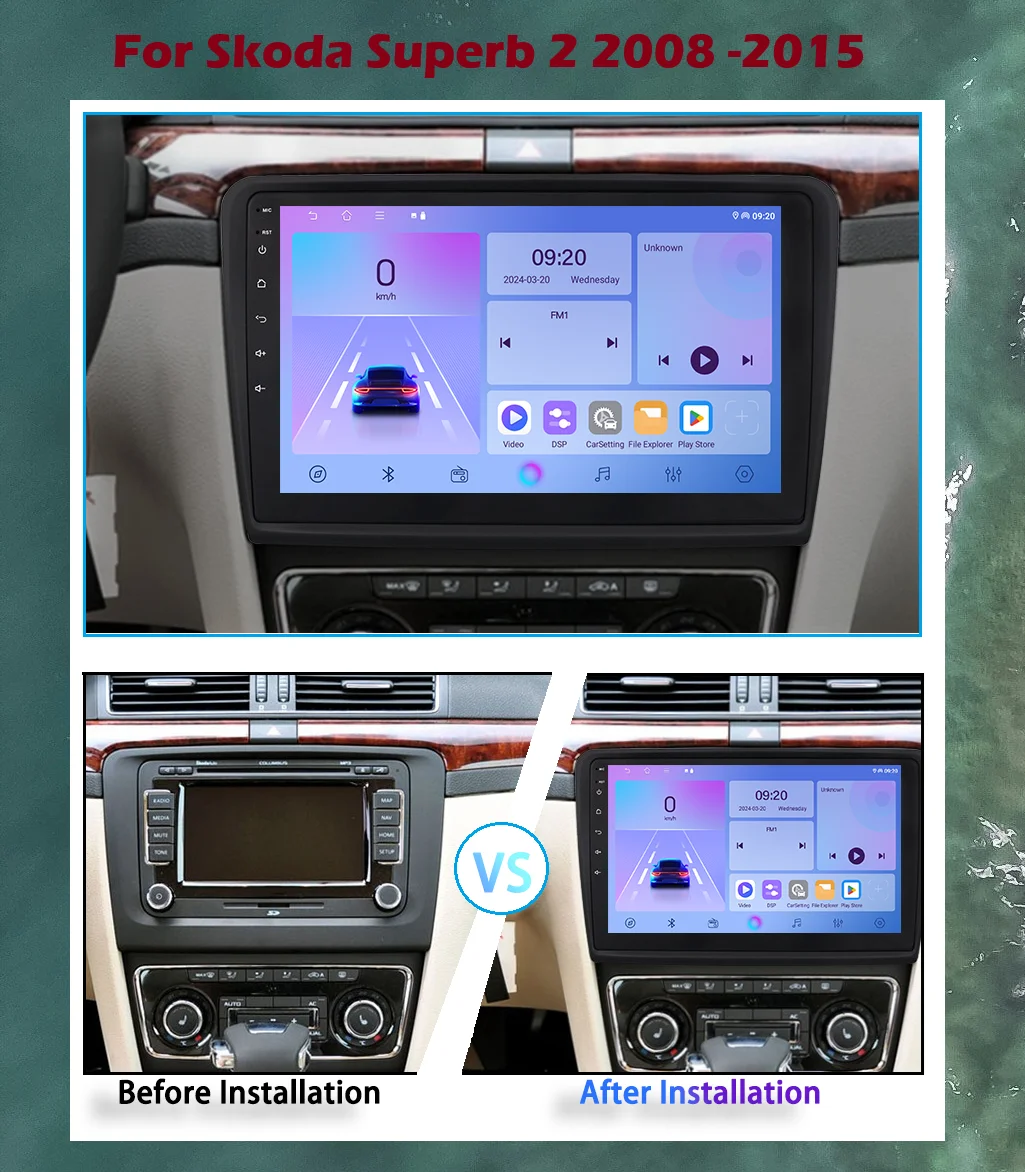 10.1 ''اللاسلكية CarPlay أندرويد السيارات نظام ذكي للسيارة لسكودا سوبيرب 2 B6 2008-2015 سيارة الوسائط المتعددة مشغل ستيريو GPS DSP #2