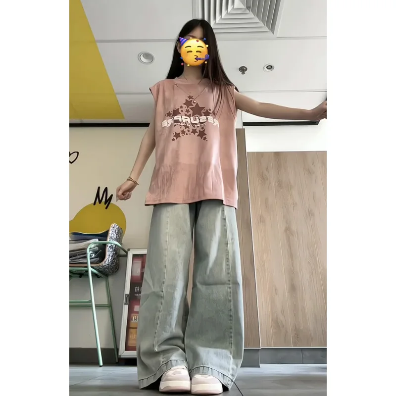 

Американские джинсы High Street с широкими штанинами, женские весенне-осенние 2024, новые свободные прямые брюки с высокой талией