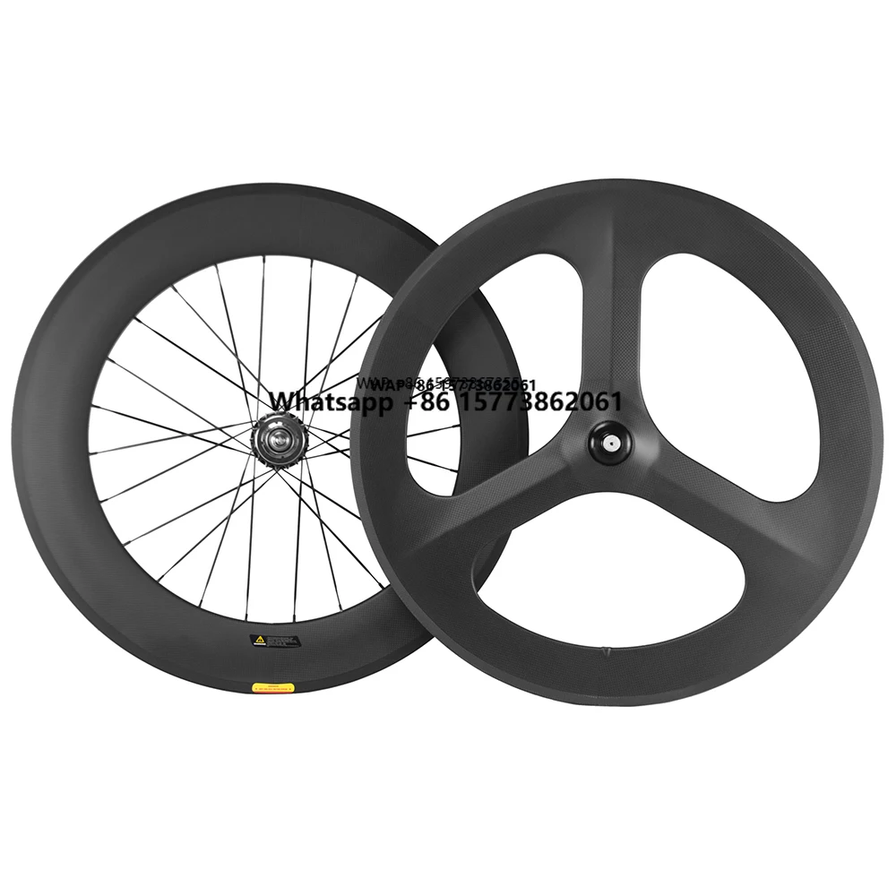 

High Quality 700C Road Bike Carbon 3 Spoke Wheels Rear 88mm Disc Brake Clincher 17mm Rim Depth