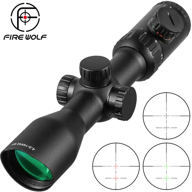 

4.5-14X42 Hunting Riflescopes Bevel Side Double Cross Red Green Focus Tactical Optical Scope Sight Sniper