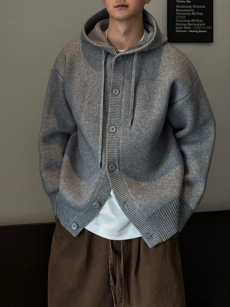 

Элитный вязаный кардиган унисекс с капюшоном на пуговицах, свободный крой, люксовый, универсальный свитер-жакет для осени и зимы, повседневный