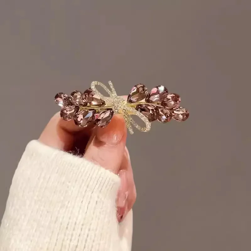 Elegante lila Kristall-Weizen-Feder-Clip-Haarspange, exquisite Damen-Haarspange für den Hinterkopf, halbgebundene Haarspangen, Haarschmuck für Mütter