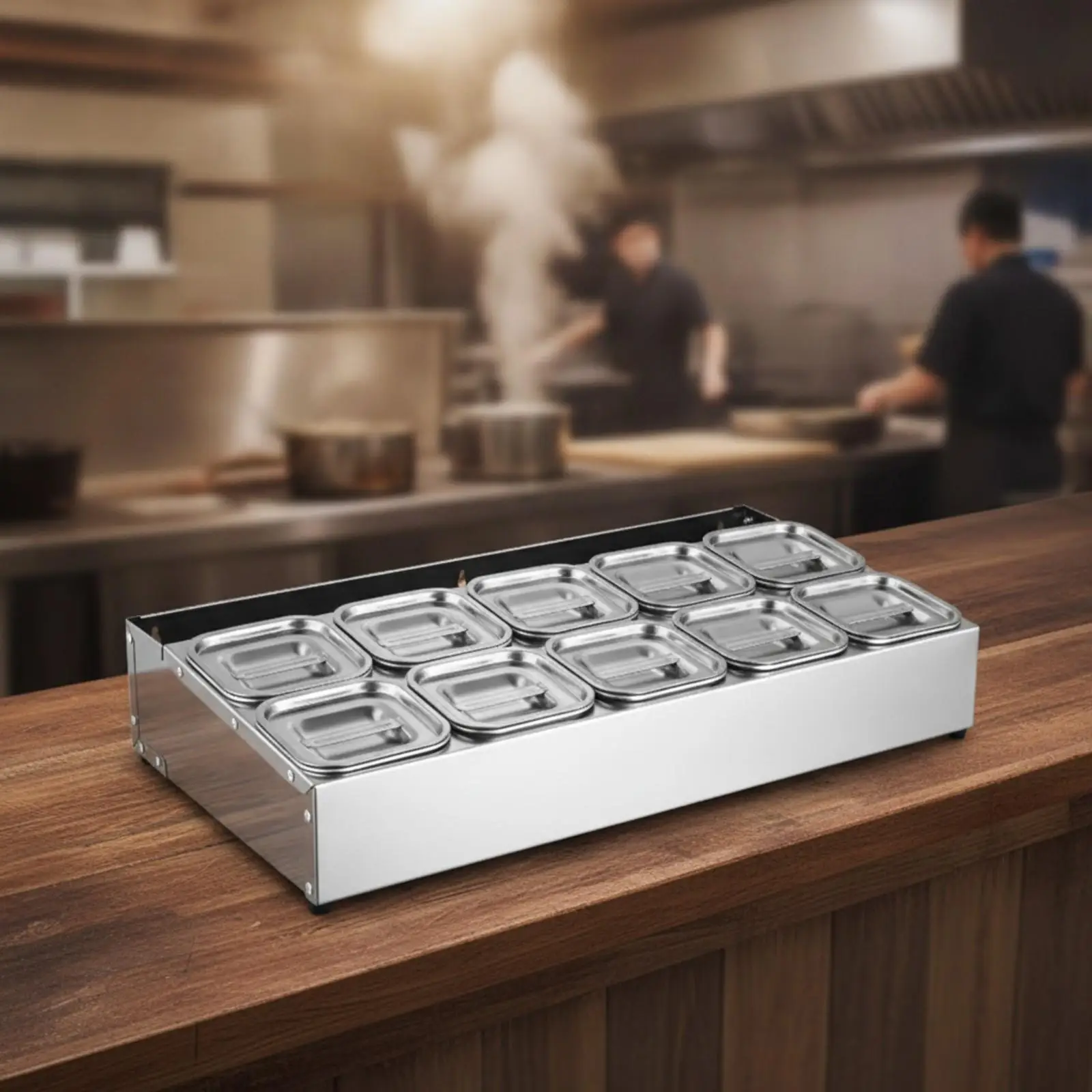 Condiment Container Silver Stainless Steel Condiment Organizer Rack Countertop Sauce Container with Square Compartments