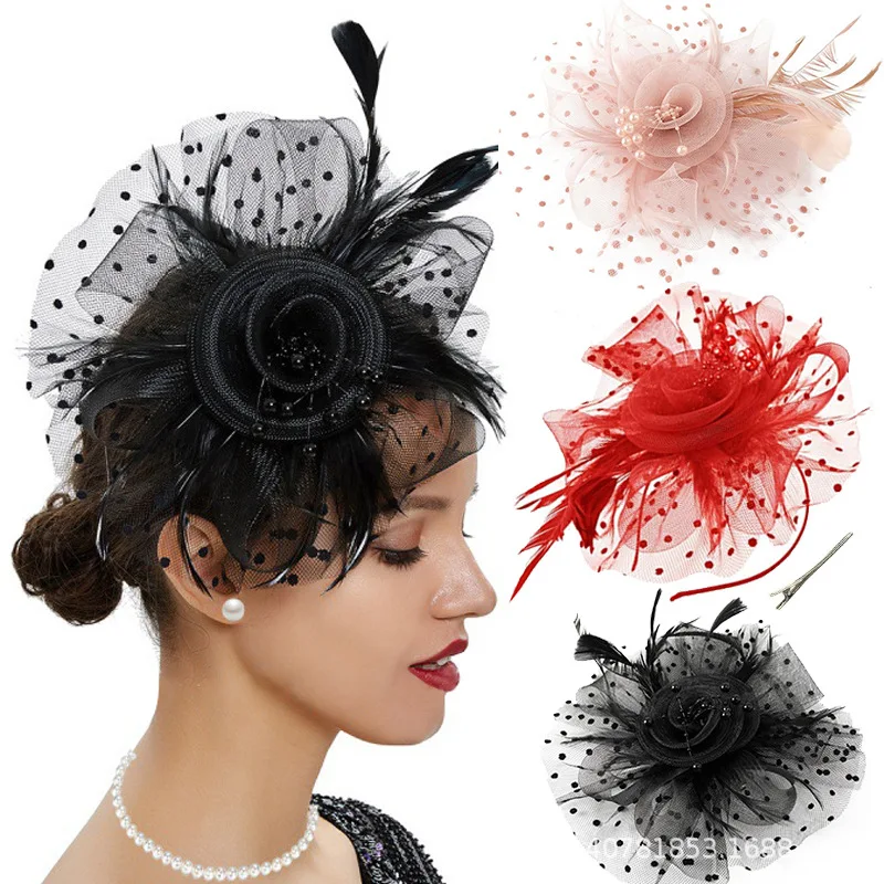 

Halloween feather headpiece bridal hair accessory net veil for hair hair clip hair band