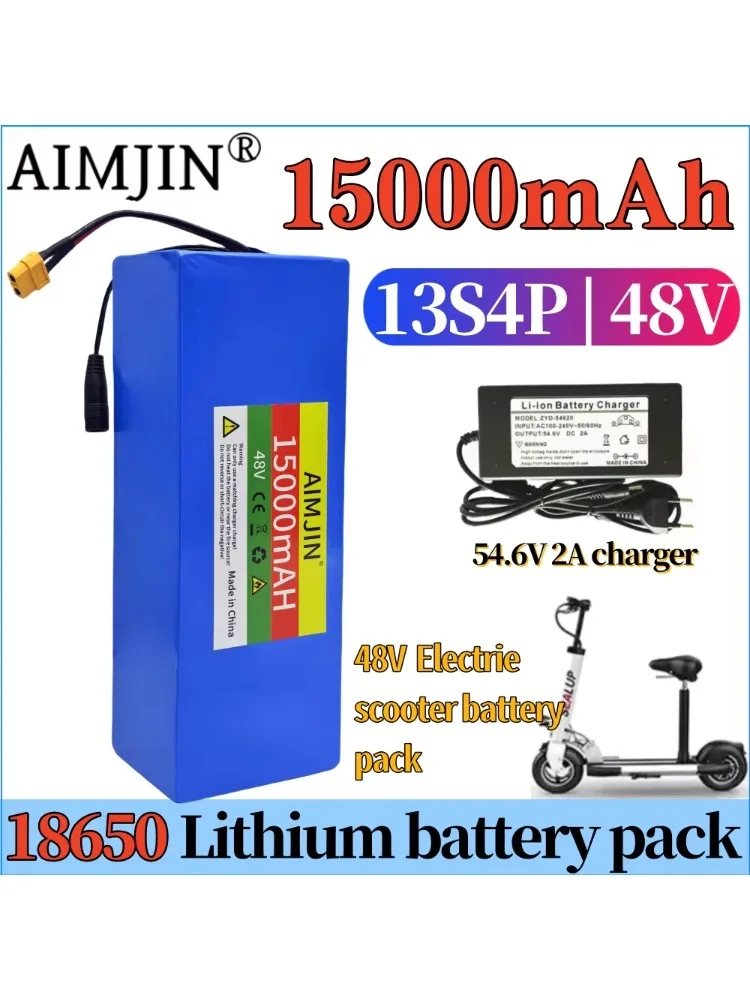 AliExpress aimjin New 48V 15000mAh 13S4P rechargeable lithium-ion battery pack 18650  for Electric Scooter Bicycle